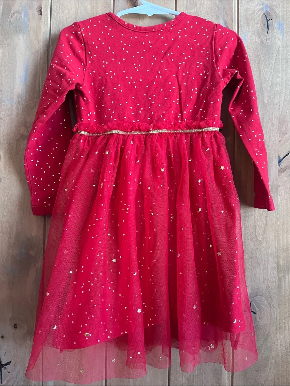 Hanna Andersson Red Dress with Gold stars and dots with Matching Leggings - 3T